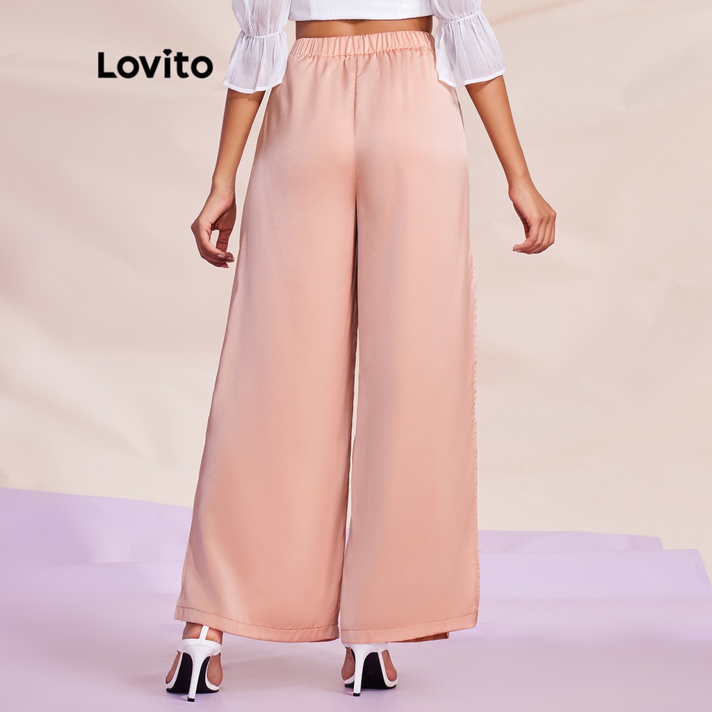 Quần dài (Lovito Exclusive) STIPPLING WORLD Tách ren trơn Bình thường L28LE045 (Hồng san hô)