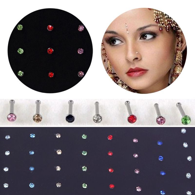 Set 40 khuyên mũi khuyên rốn nhiều màu thép không rỉ dùng cho dụng cụ y tế kiểu dáng mới