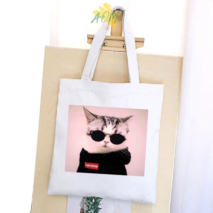 [Nhiều mẫu Đẹp] TÚI VẢI ĐEO VAI MEO COOL TOTE CANVAS BAG CÓ KHÓA KÉO SIZE LỚN 33x38cm PHONG CÁCH CÁ TÍNH HOT TREND AOMIV