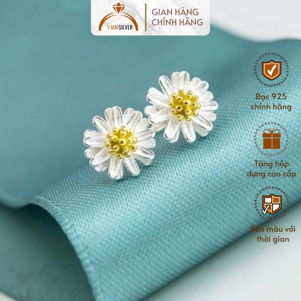 Khuyên Tai Bạc Vian Silver, Bông Tai Hình Cúc Họa Mi Nhỏ XInh Bạc 925 Phụ Kiện Trang Sức Tinh Tế Đáng Yêu cho Phái Nữ