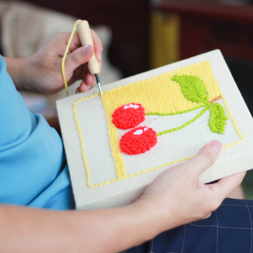 Kim Thêu Nổi Thêu Xù Punch Needle Dùng 1 Sợi Len Đan Móc  Chuôi Gỗ Dành Cho Người Mới Bắt Đầu
