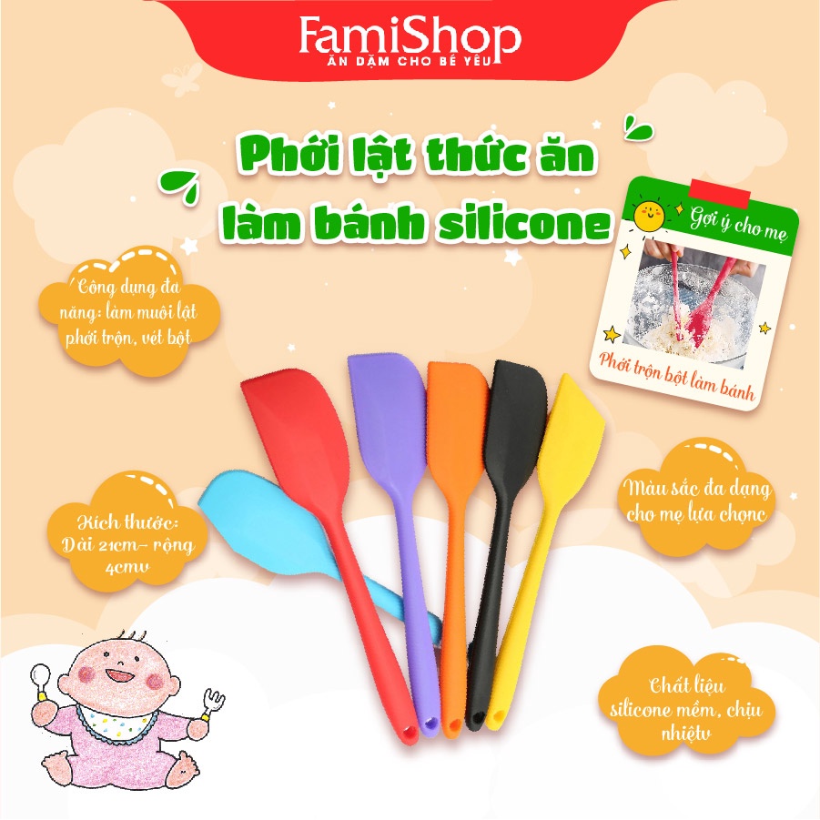 FamiShop Muôi lật thức ăn, phới trộn bột làm bánh silicone (màu ngẫu nhiên)