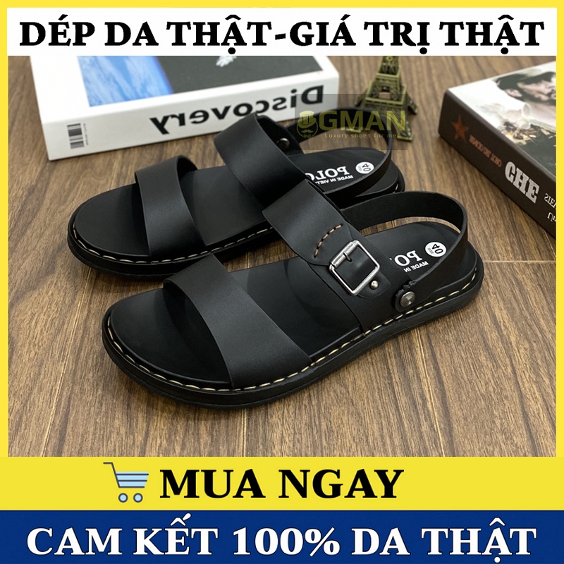 Dép da nam chất liệu da bò đế cao su khâu chỉ dù bền bỉ TK911