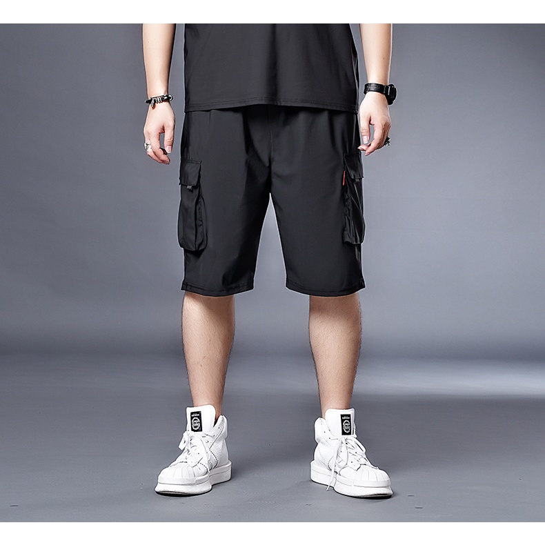 Quần ngắn ống rộng Co Giãn Phối Túi Màu Đen Có Size Lớn M-8XL Cho Nam Giới