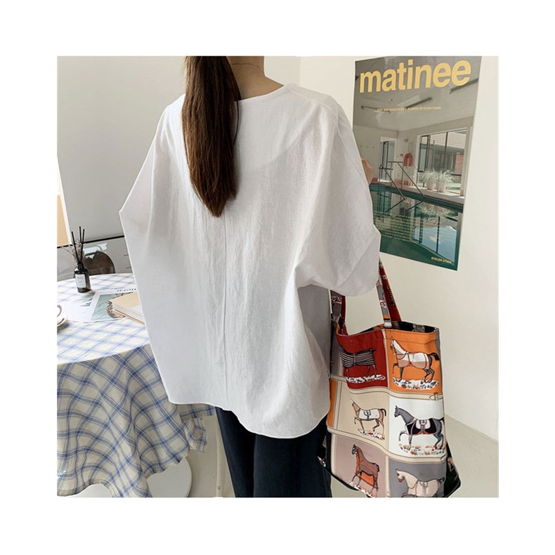 Áo Sơ Mi Vải Lanh Cotton Mỏng Dáng Rộng Cỡ Lớn Kiểu Retro Hồng Kông Dễ Phối Đồ Cho Nữ