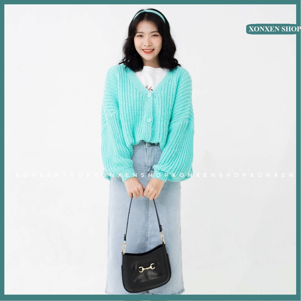 Áo khoác len nữ Áo cardigan len sợi tay phồng thời trang XONXEN SHOP HUẾ freesize mã 2256