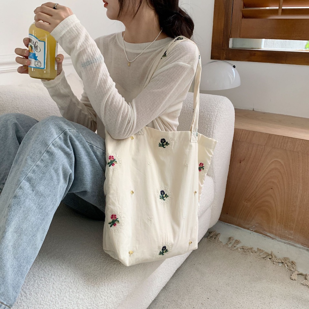 Túi Xách Vải Thêu Hoa Đơn Giản Thanh Lịch Thân Thiện Với Môi Trường