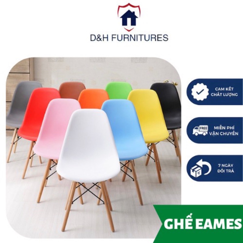 Ghế Làm Việc Eames Nhựa Chân Gỗ Đan Sắt Dành Cho Học Sinh Văn Phòng Gaming Ngồi Học Ngồi Máy Tính- D&H Furnitures