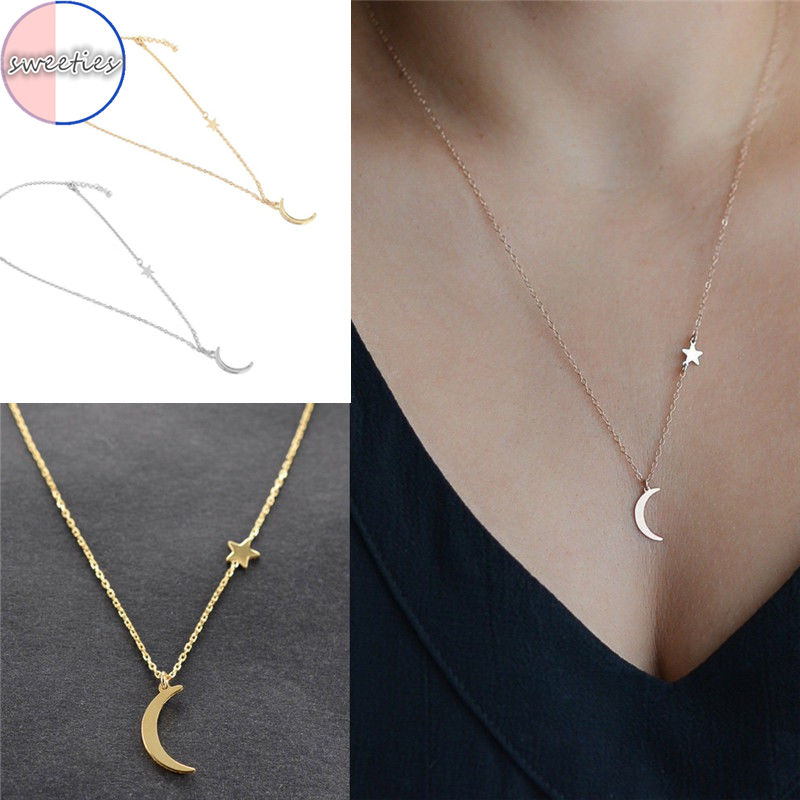 woman fashion retro Moon Star Pendant Chain Necklace Choker Lady Party Jewelry Gifts