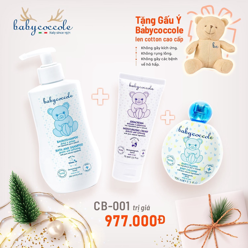 Combo Babycoccole 0M+ tặng kèm gấu Ý và Hộp quà