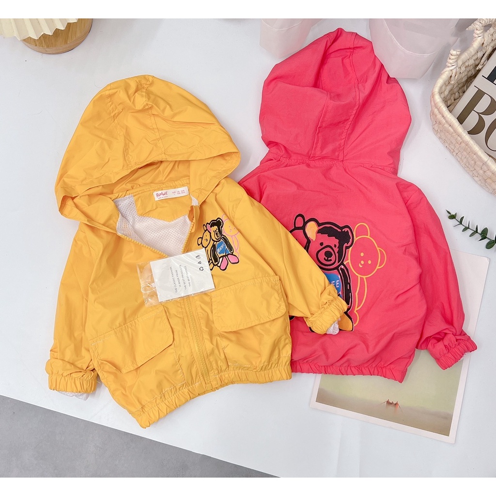 Áo khoác bé gái, bé trai, áo khoác gió 2 lớp anh em nhà gấu siêu xinh cho bé size 10-25kg