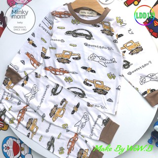 [SALE] Bộ Dài Tay Bé Trai, Bé Gái Minky Mom Vải Thun Lạnh Họa Tiết Máy Xúc Hoa Lá Phối Viền, Quần Áo Thu Đông MKMTD2125