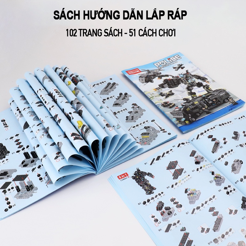 [920 CHI TIẾT] Bộ đồ chơi lắp ráp Lego Cảnh Sát đội đặc nhiệm Lego SWAT lắp ghép mô hình Robot và Máy Bay