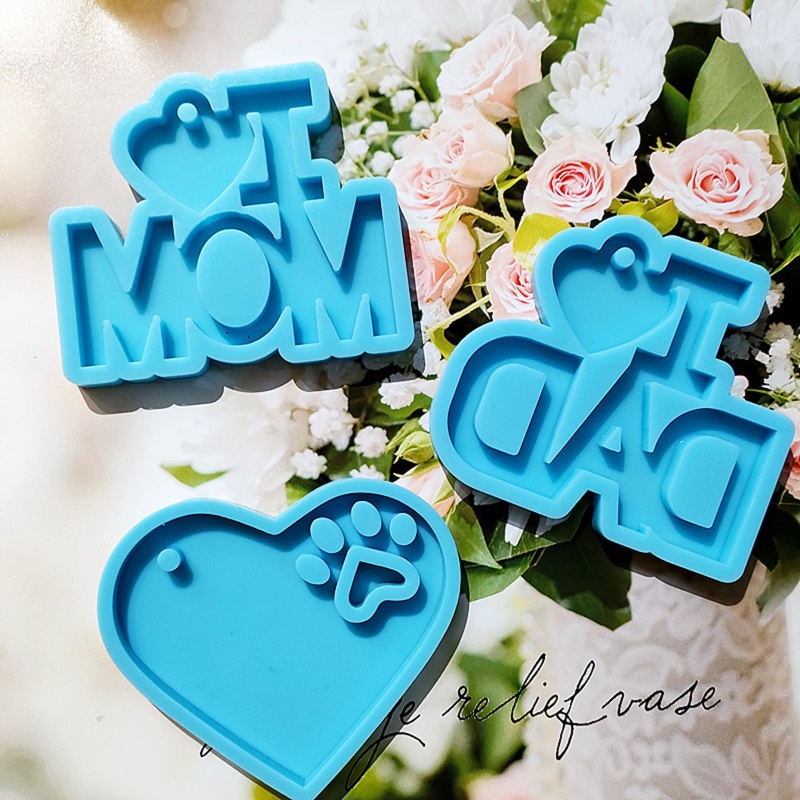 Khuôn Silicone Làm Móc Khóa Bằng Nhựa Resin Hình Trái Tim Chữ DAD MOM