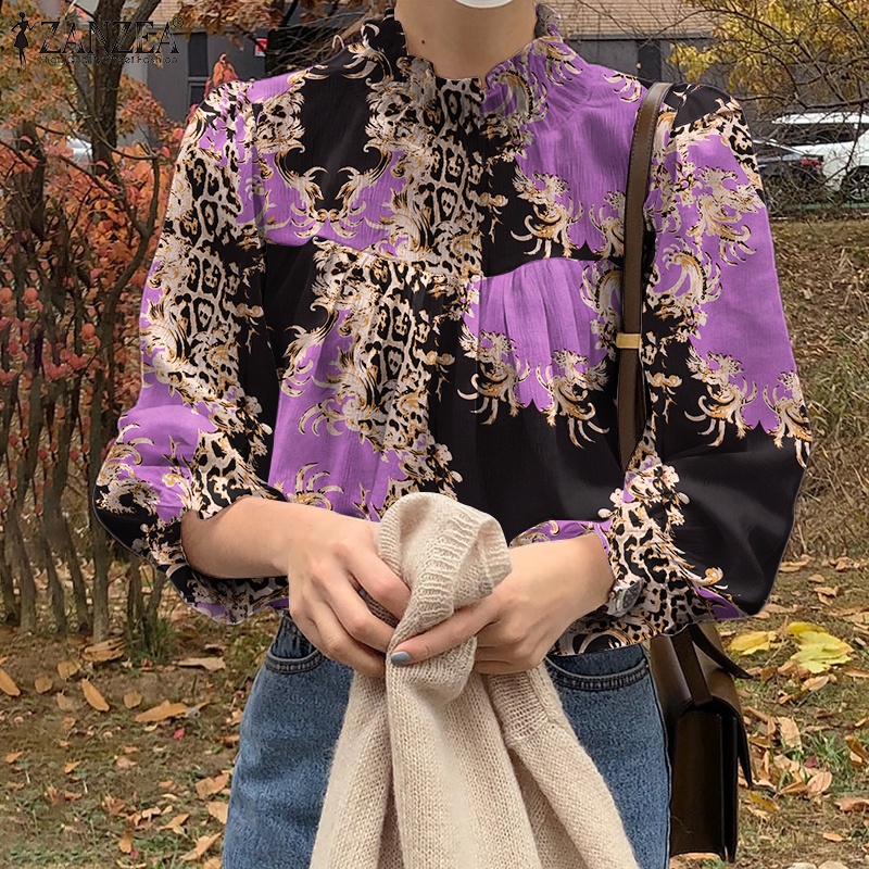 Zanzea Áo Tay Dài Cổ Cao In Họa Tiết Da Báo Thời Trang Dành Cho Nữ