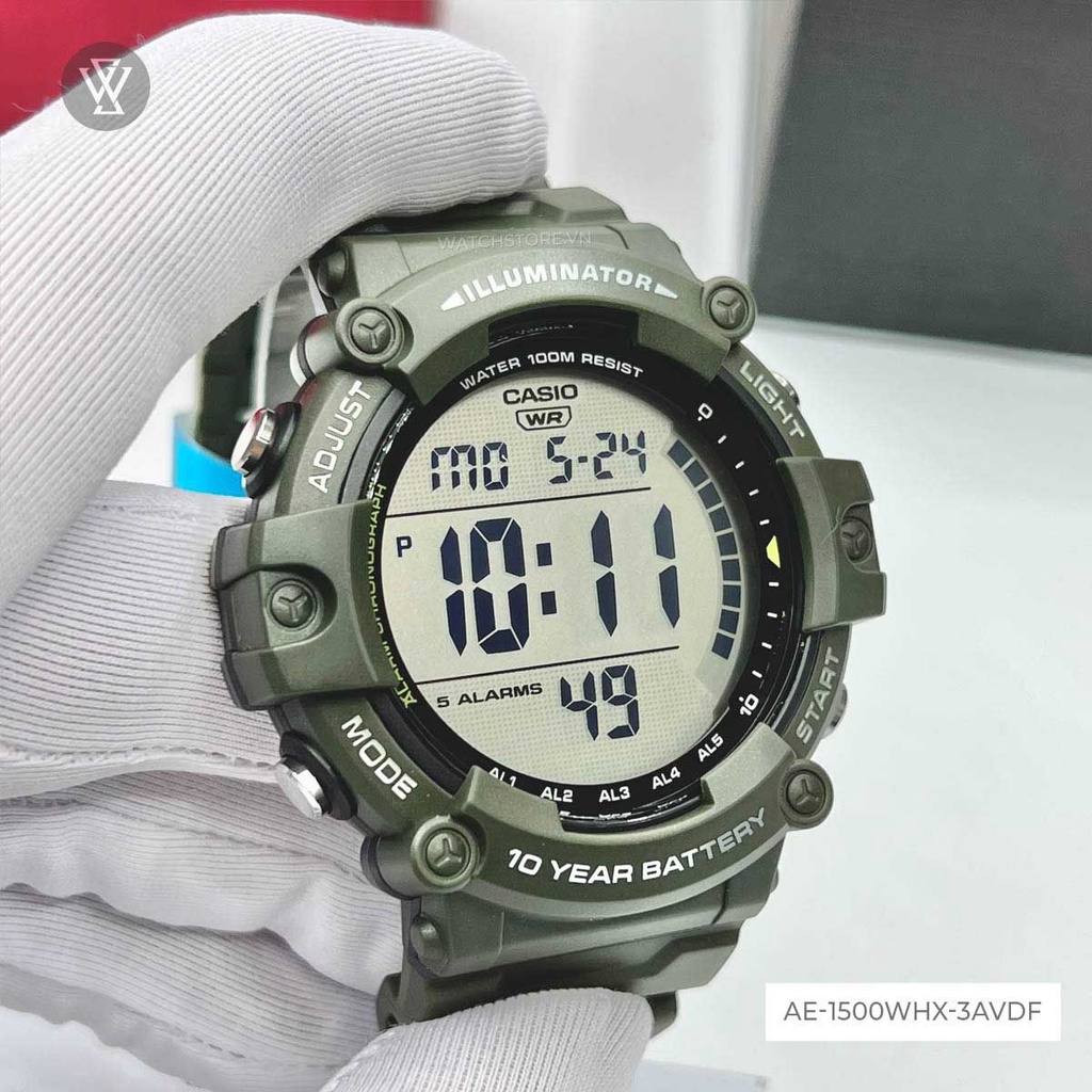 Đồng Hồ Quartz Nam Casio WATCHSTORE AE-1500WHX-3AVDF Thiết Kế Mặt Kính Tròn 51mm, Vỏ Nhựa Và Dây Đeo Cao Su