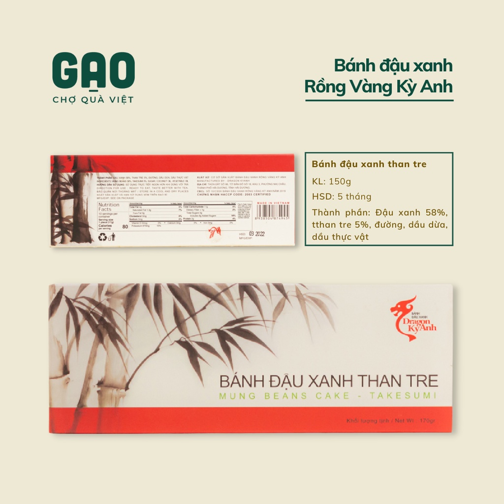 Bánh đậu xanh - Rồng Vàng Kỳ Anh - Nguyên vị, Trà xanh, Sầu riêng, Than tre