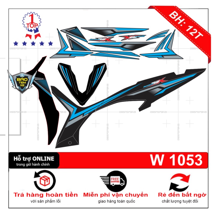Tem rời dán xe wave RSX xanh đen - Bi Decal
