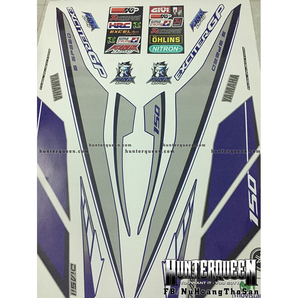 Tem Exciter 150. Tem rời mẫu zin GP đời 2015. Dán xe xanh bửng bạc. Xe màu khác vui lòng inbox