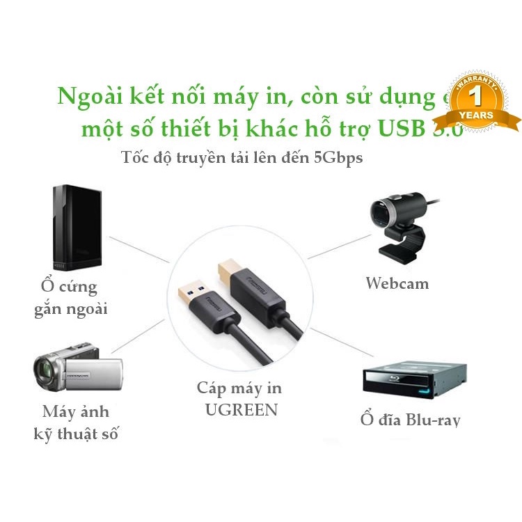 Cáp USB 3.0 AM to BM dài 2M máy in Ugreen 10372 chính hãng