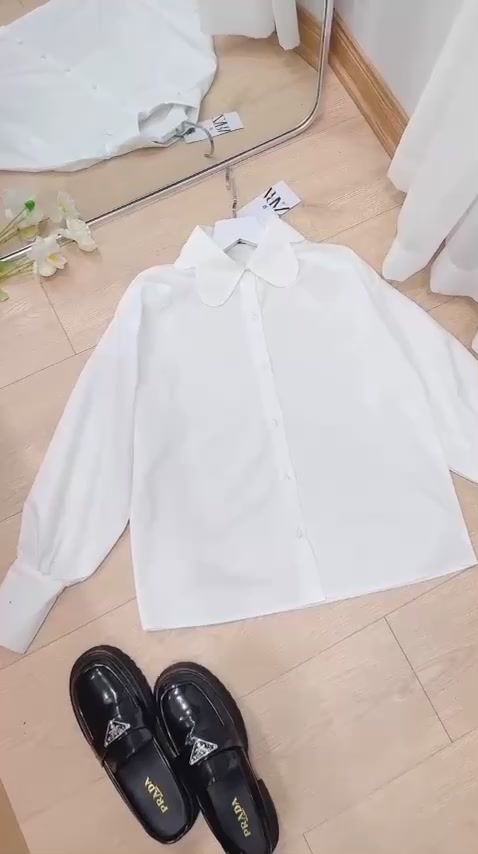 Áo sơ mi cổ hoa sẽ măng kiểu 2 cúc | BigBuy360 - bigbuy360.vn