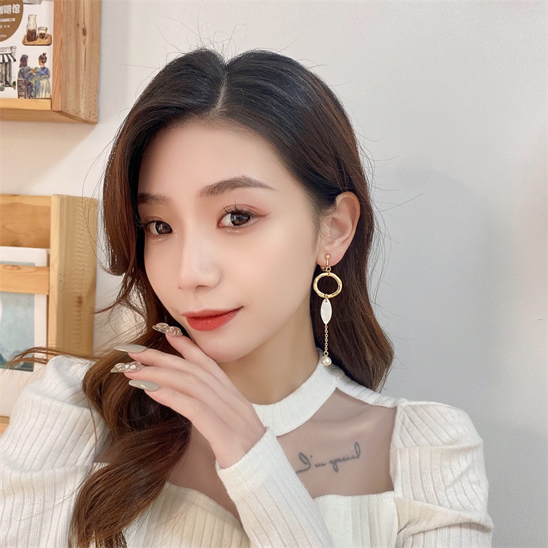 Khuyên tai kẹp không bấm lỗ chốt điều chỉnh K047 bằng hợp kim mạ vàng bất đối xứng hình tròn dáng dài Leous Accessories