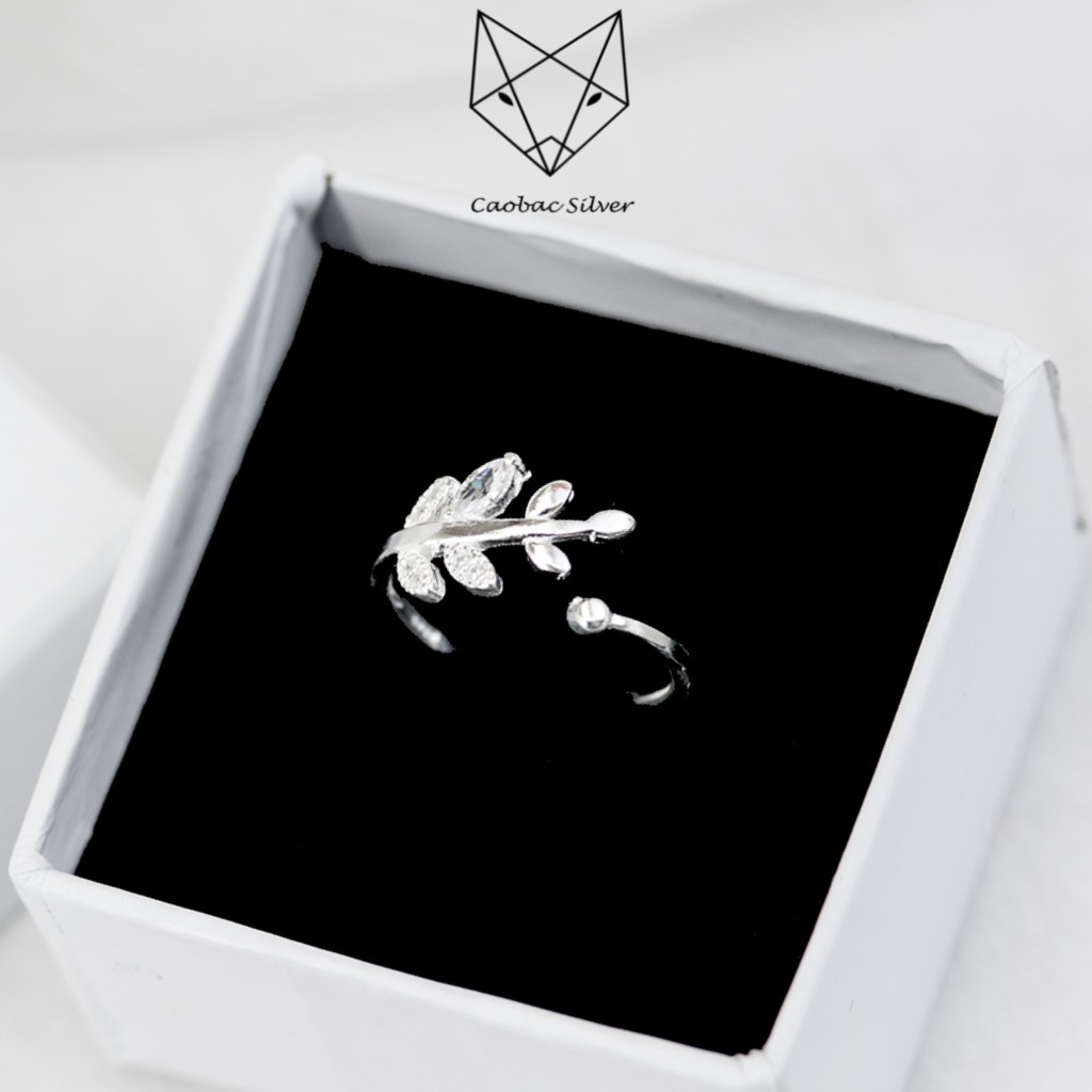 Nhẫn Bạc Nữ Cao Cấp CaoBac Silver Mặt Nhẫn Bạc Đính Đá Thiết Kế Hình Lá Ổ Đá Hở Phong Cách Hợp Làm Quà Tặng Lịch Sự