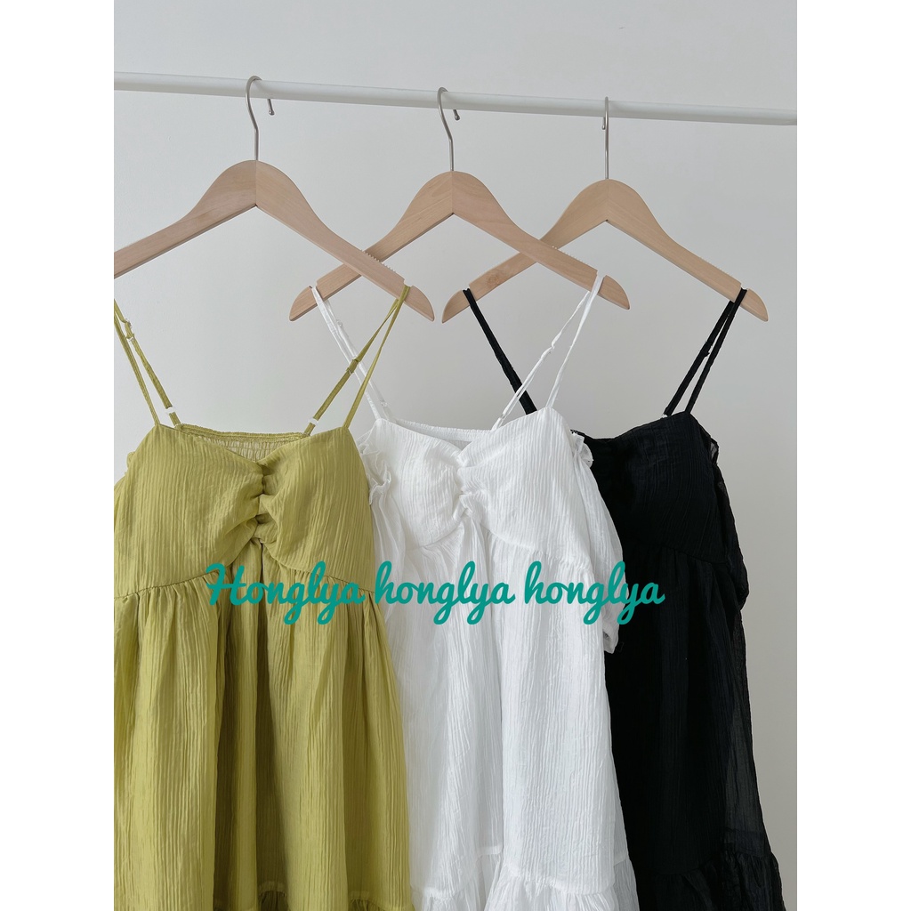 Váy hai dây chất voan gân mềm mịn Đầm tiểu thư xinh cho bạn nữ