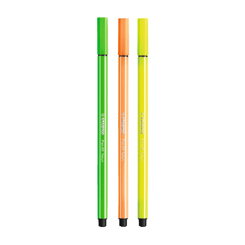 Bộ 3 Bút lông STABILO Pen 68 1.0mm màu dạ quang vàng + cam + xanh lá (PN68-C3NA)
