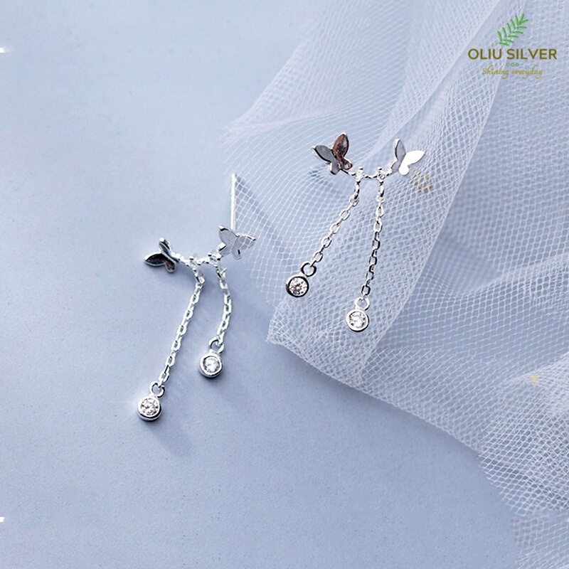 Bông Tai Bạc S925 Butterfly Tua Rua Xinh Xắn | Khuyên Tai Nữ Trang Sức Bạc Thời Trang