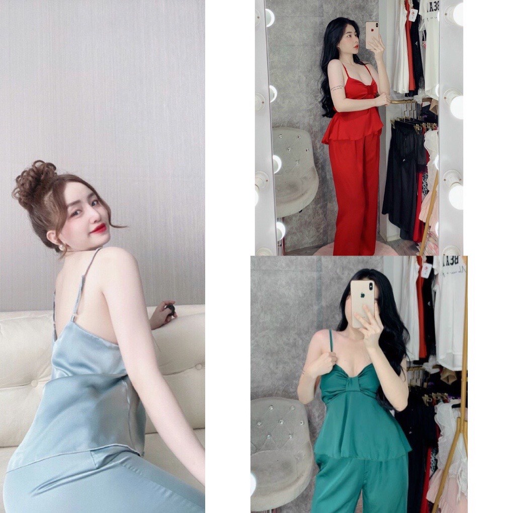 🌸 Đồ mặc nhà sexy 🌸 Quần dài áo nhún nơ giá rẻ