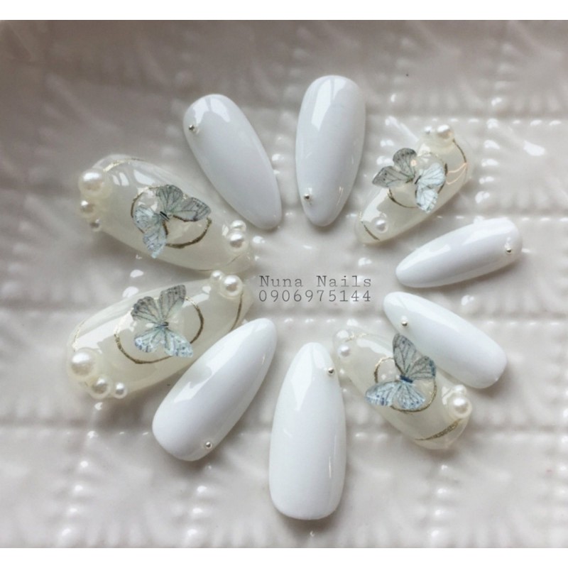 NAILBOX full option  Móng up Thiết kế bươm trắng cute inbox chọn size và  shape đầy đủ phụ kiện CÓ NOW SHIP