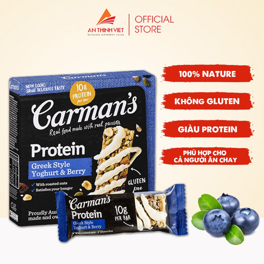 Thanh Giàu Đạm Carman's Protein Bar Greekstyle Yoghurt, Berry - Sữa Chua Hy Lạp, Quả Mọng - 200g