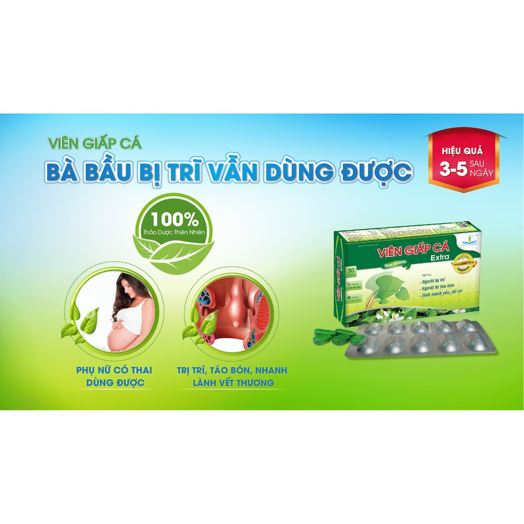 [Hộp 30 viên] VIÊN GIẤP CÁ Extra - Viên uống hỗ trợ điều trị trĩ và táo bón