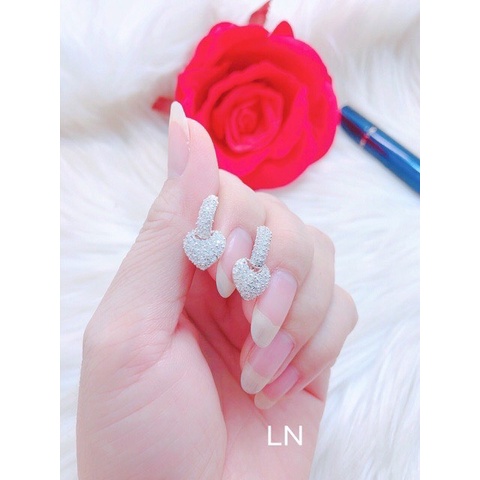Bông tai nữ bạc thật mẫu tim full đá xinh xắn - Kho sỉ bạc Nhất Linh