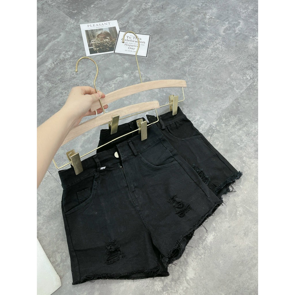 QUẦN ĐÙI SÓC BÒ KAKI ĐEN RÁCH CHẤT CO GIÃN