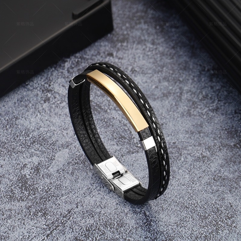 Vòng Tay Da Bện Phối Thép Không Gỉ Phong Cách Vintage 21CM