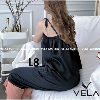 Bộ Lửng quần Lỡ 2 dây buộc nơ lụa Satin cao cấp