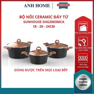 Bộ nồi nhôm ceramic đáy từ shg2003mca sunhouse phủ sứ chống dính an toàn sức khỏe