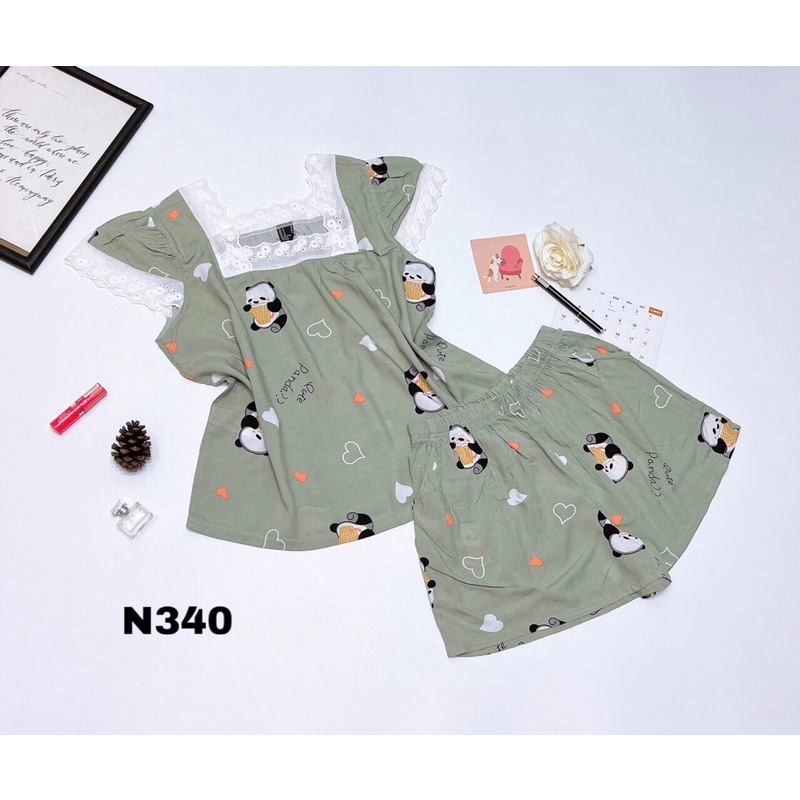 Bộ Đùi Tole Lanh Phối Ren Cổ Vuông VNXK