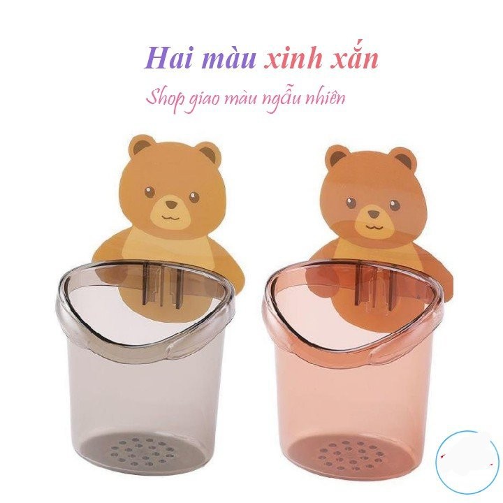 [SET 2] Cốc Đựng Bàn Chải, Kem Đánh Răng Cute Hình Gấu Gắn Tường 88183 Korea Store