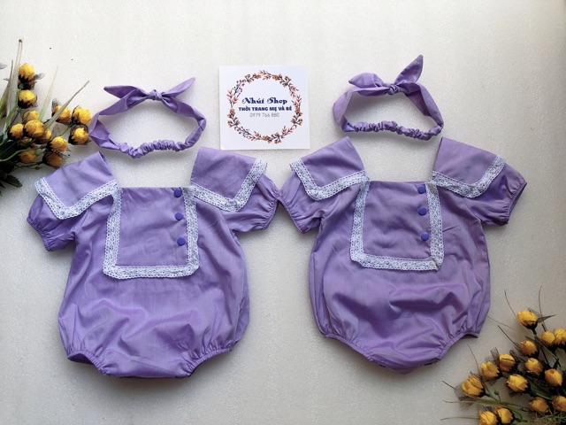 Bộ liền trẻ em màu tím có video