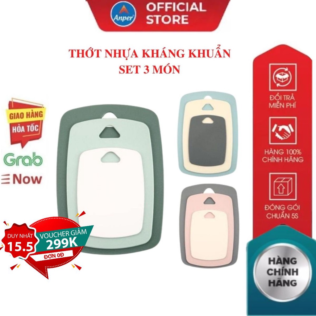 Set 3 Thớt Nhựa Kháng Khuẩn Cao Cấp/ Bộ 3 Thớt Kháng Khuẩn