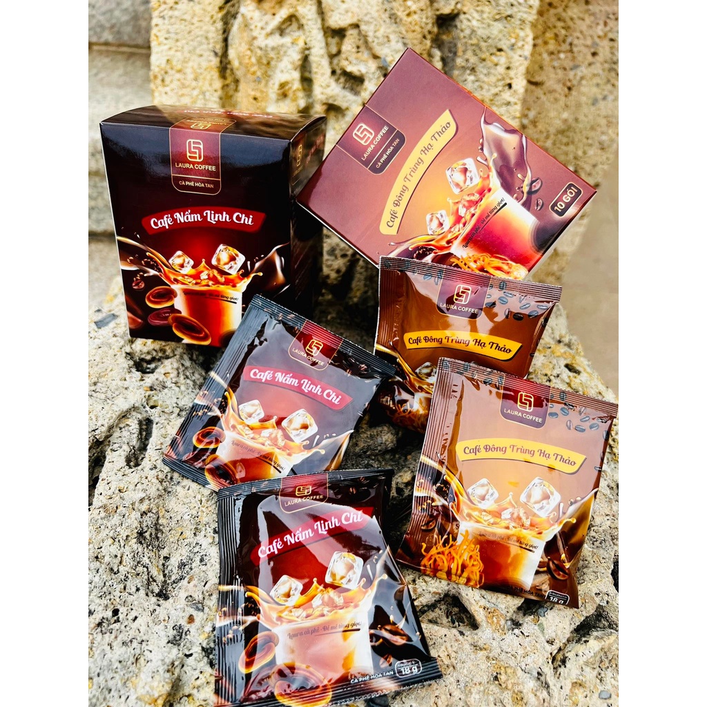 Cà phê Nhật Kim Anh Laura Coffee (Hộp 10 gói) đông trùng hạ thảo, nấm linh chi