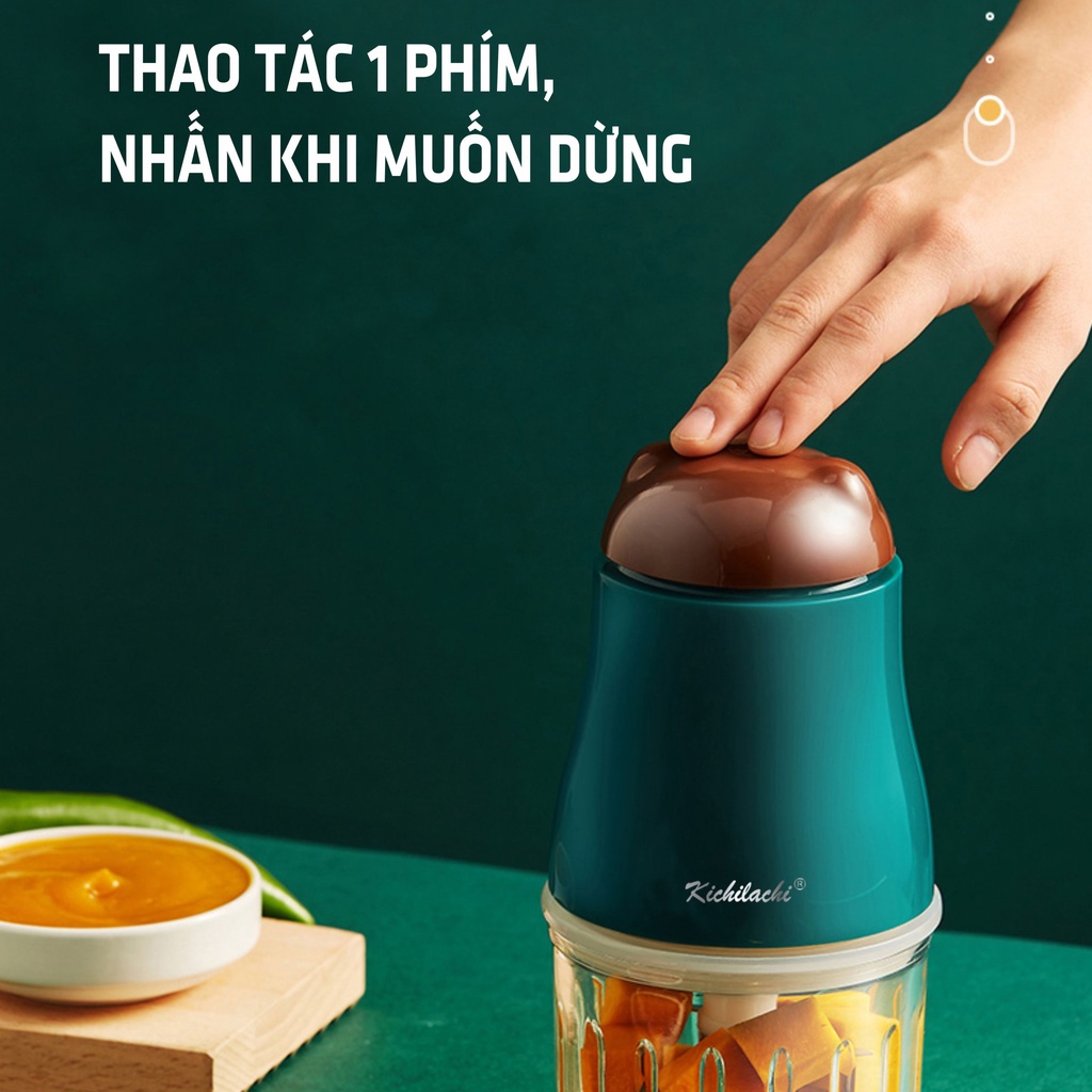 Máy Xay Đa Năng Ăn Dặm Cho Bé Kichilachi  Cối Thủy Tinh  300ml, 6 Lưỡi Dao Inox Tăng Hiệu Quả Xay