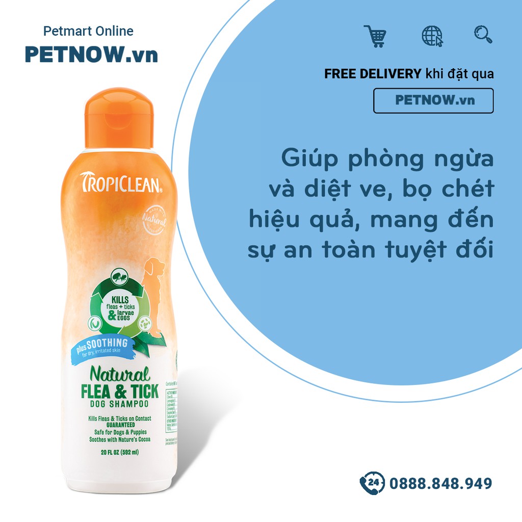 Sữa tắm TropiClean Flea Tick 592ml - Trị ve bọ chét thành phần tự nhiên