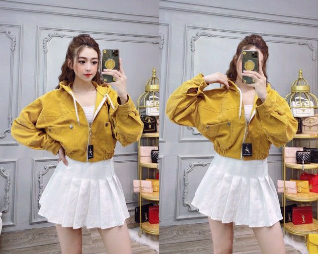 Hot trend 2020. Áo Khoác Nữ Lửng Nhung Gân Tăm Túi Phối Nút Thời Trang.Hàng Có Sẵn | BigBuy360 - bigbuy360.vn