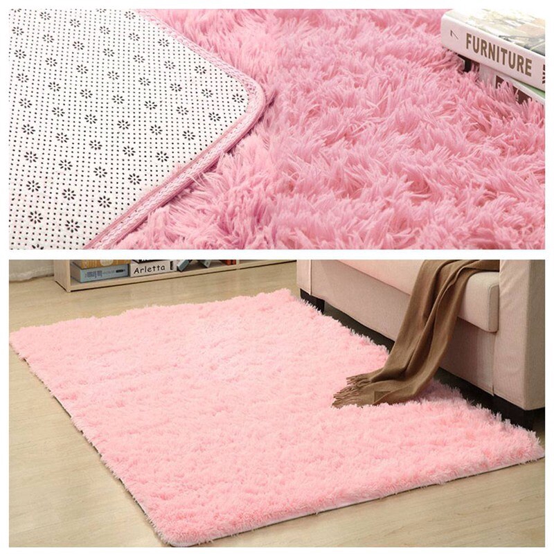 Thảm trải sàn nhà khách/phòng ngủ chống trượt vải lụa phối lông siêu mềm dày dặn