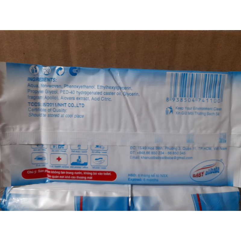 1 bịch 20 cái Khăn Ướt loại 1 dùng 1 lần