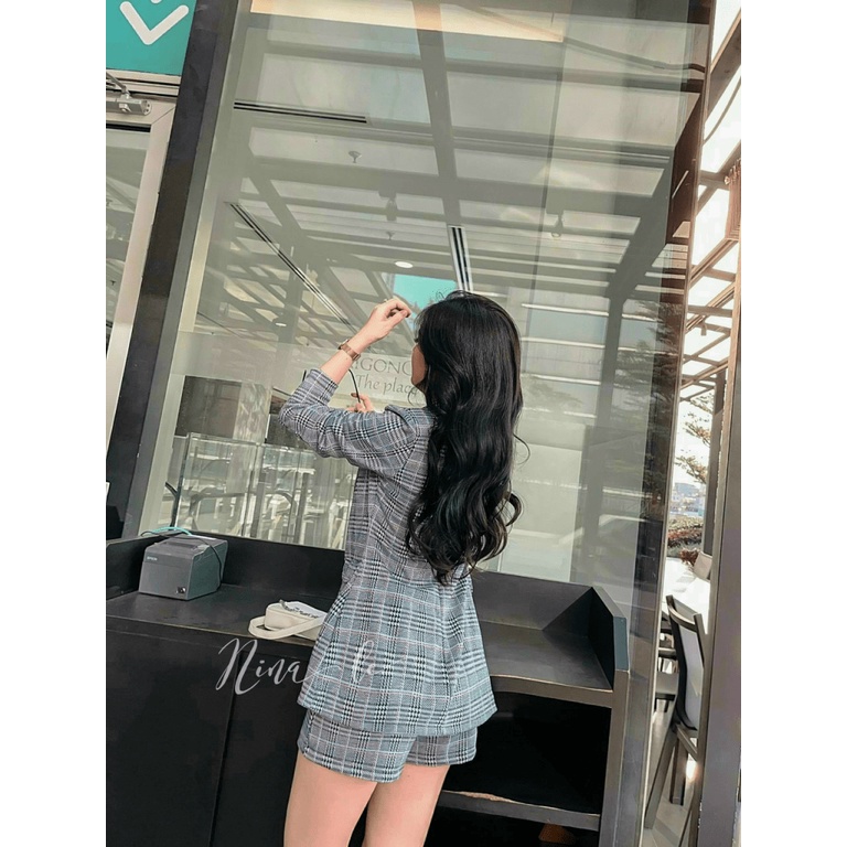 SET ÁO BLAZER / ÁO TOP/ QUẦN ĐÙI, PHỐI HOẠ TIẾT CARO THANH LỊCH/ SANG TRỌNG, CONCEPT ĐI LÀM/ ĐI CHƠI UP SHOP HHP